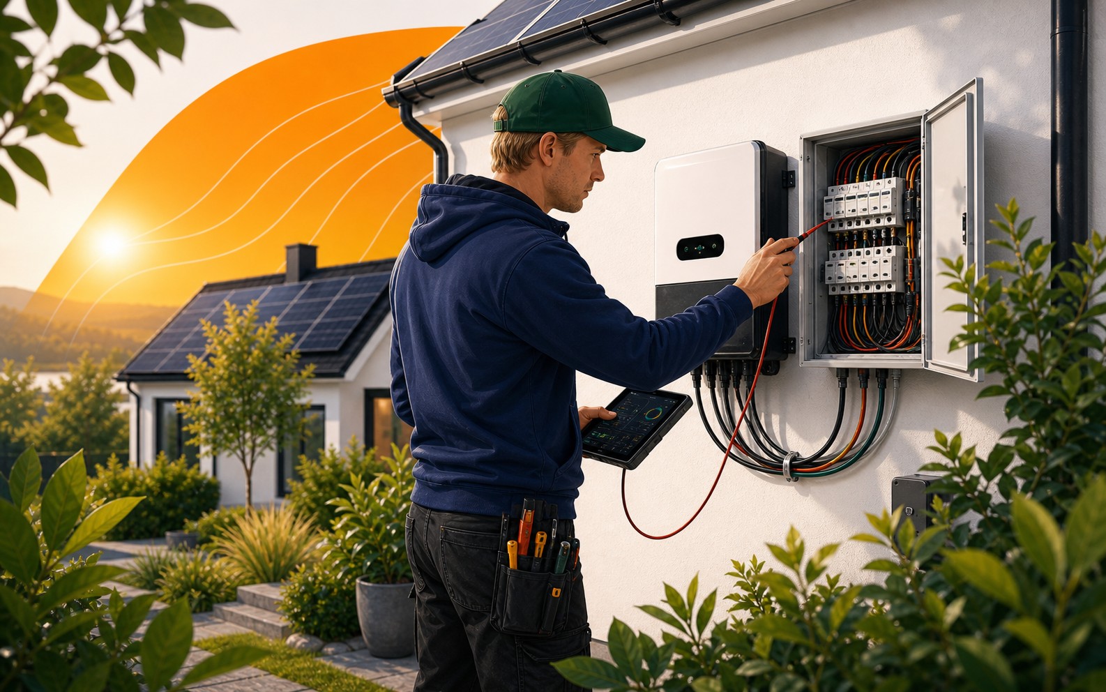 Illustrasjon av testing av inverter og ferdig solcelleanlegg